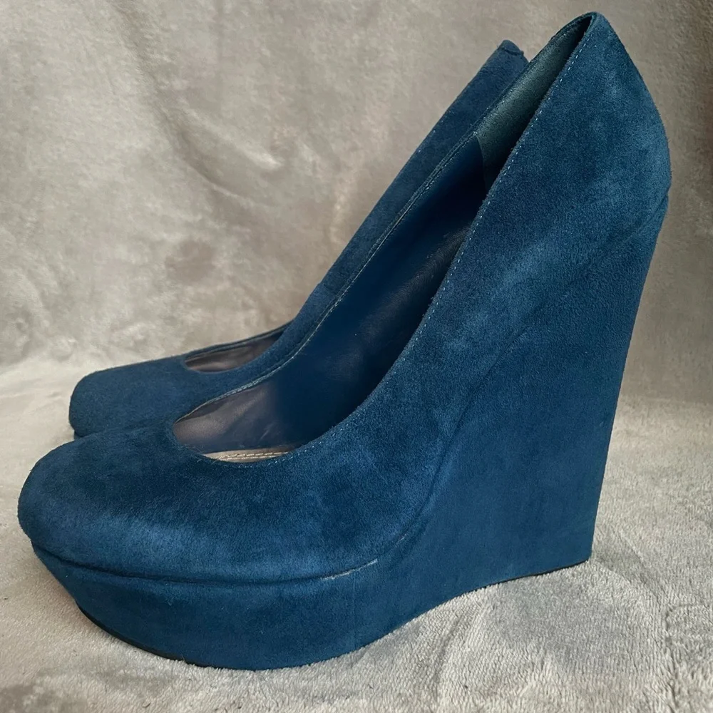 BAKERS Mona2 Blue Suede Platform Wedges - Picture 5 of 8